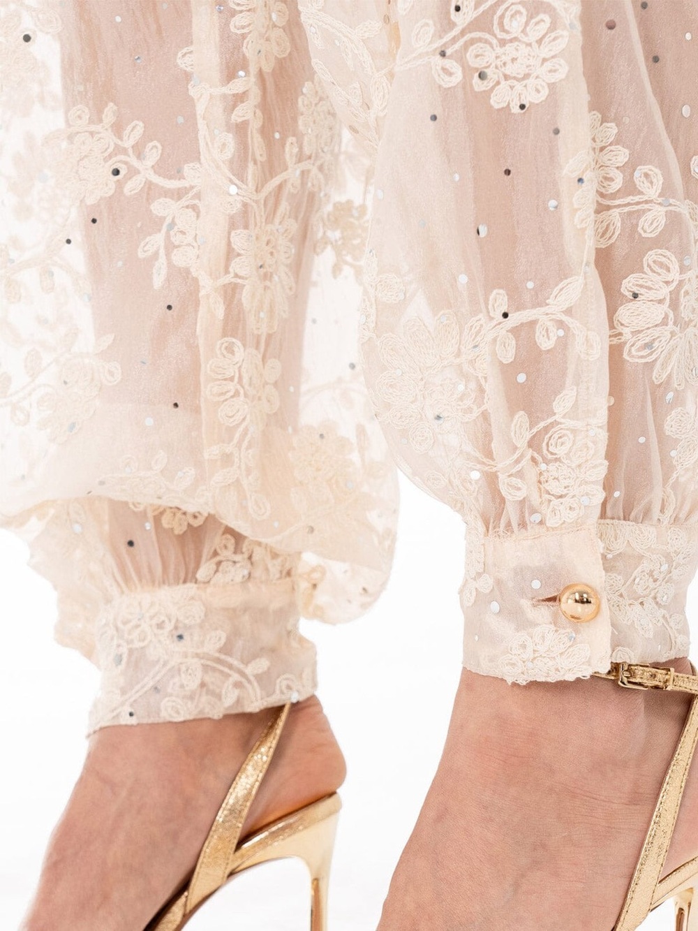 Lace Embroidered Sheer Jogger Pants - Cream ( with sparkle ) ✨ - Picture 3 of 4